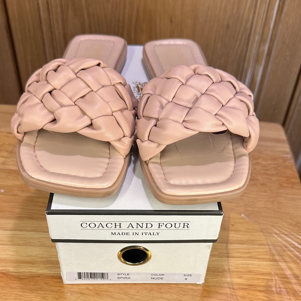 Coach and Four Nude Braided Slide Sandals